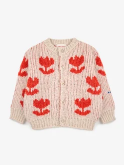 Bobo Choses | Retro Flowers Jacquard Cardigan | Beige