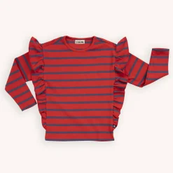 Carlijnq | Ruffled Longsleeve Top | Stripes Red + Blue