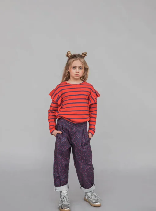 Carlijnq | Ruffled Longsleeve Top | Stripes Red + Blue