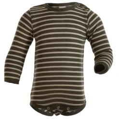 Engel Natur | Romper Longsleeve Wol/Zijde | Olive + Naturel Stripe